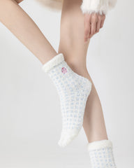 女款中筒襪子格紋系列毛絨保暖舒適室內襪子