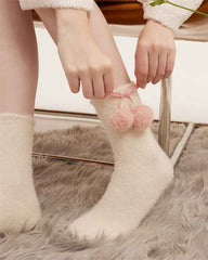Sweetnana Cozy Crew Socks for Women – Fuzzy Super Soft Socks, Cute Pom-Pom Series, Thickened and Warm for Winter.