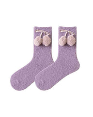 Sweetnana Cozy Crew Socks for Women – Fuzzy Super Soft Socks, Cute Pom-Pom Series, Thickened and Warm for Winter.