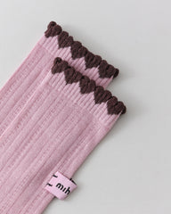 Women Crew Socks Ruffle Cuff Heel Label Chic Comfortable