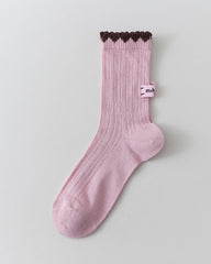 Women Crew Socks Ruffle Cuff Heel Label Chic Comfortable