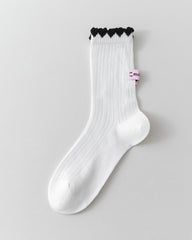 Women Crew Socks Ruffle Cuff Heel Label Chic Comfortable