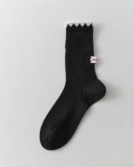 Women Crew Socks Ruffle Cuff Heel Label Chic Comfortable