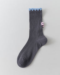 Women Crew Socks Ruffle Cuff Heel Label Chic Comfortable