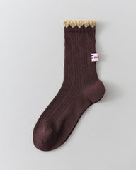 Women Crew Socks Ruffle Cuff Heel Label Chic Comfortable