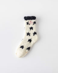 女款中筒襪子閃亮星星波點系列毛絨保暖舒適室內襪子