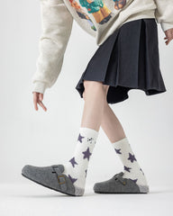 여성 크루 양말 별이 빛나는 하늘 시리즈 보송보송하고 따뜻하며 포근한 미끄럼 방지 홈웨어