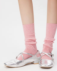 여성 크루 양말 트위스트 파일 핑크 부드러운 컬러풀 편안한