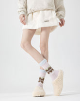 女款毛絨中筒襪子冰淇淋顏色舒適保暖室內睡眠襪子