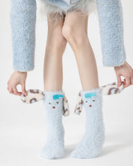 여성 키즈 크루 양말 귀여운 3D 귀 시리즈 재미있는 보송보송 두꺼운 따뜻한 부드러운 미끄럼 방지 양말