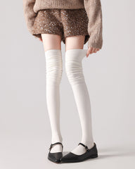 Women Over The Knee Socks Solid Color Ribbed Slouch Cotton Socks