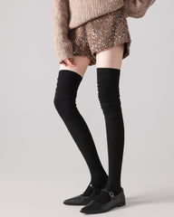 Women Over The Knee Socks Solid Color Ribbed Slouch Cotton Socks