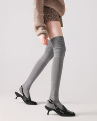 Women Over The Knee Socks Solid Color Ribbed Slouch Cotton Socks