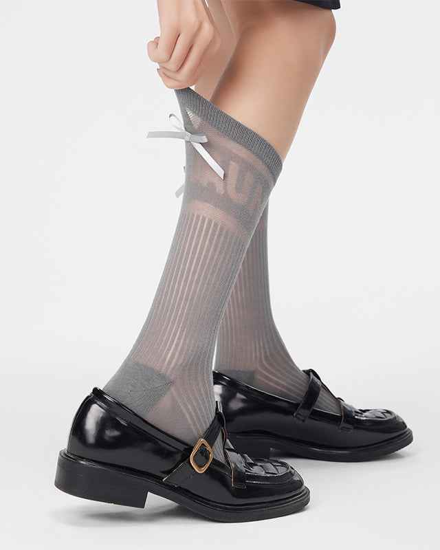 3-Pack Women Antibacterial Cotton Mesh Knee High Socks Letter Bowknot