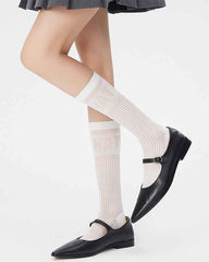 Women Antibacterial Mesh Cotton Knee High Socks Letter Seamless Soft