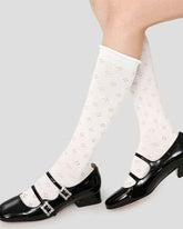 Women Ballet Cotton Knee High Socks Seamless Mesh Hollow Pattern Thin