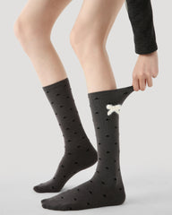 여성용 리본 스택드 크루 양말 부드럽고 편안한 신축성