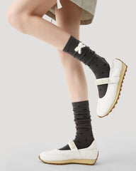 여성용 리본 스택드 크루 양말 부드럽고 편안한 신축성