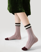 女款英倫學院風棉質中筒襪子撞色加厚保暖