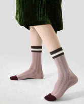 Women British Preppy Cotton Crew Socks contrast color Thick Warm