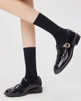 여성용 면 크루 양말 필수 뉴트럴 블랙 화이트 심리스 소프트