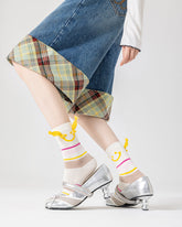 여성용 면 크루 양말, 귀엽고 캐주얼한 미소를 지어요