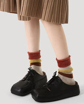 女款棉質中筒襪 毛絨撞色拼接加厚保暖復古