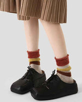 Women Cotton Crew Socks Plush Contrast Color Stitching Thick Warm Retro