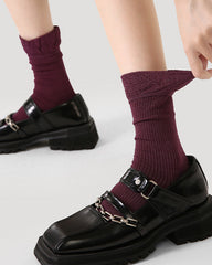 여성용 면 크루 양말 솔리드 색상 프릴 러플 프레피 스타일 두껍고 따뜻함