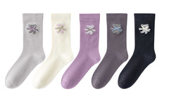 여성 크루 양말 리본 곰 시리즈 면 귀여운 자수 캐주얼 양말