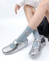 여성 크루 양말 보타이 강아지 시리즈 면 귀여운 자수 캐주얼 양말