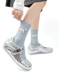 여성 크루 양말 보타이 강아지 시리즈 면 귀여운 자수 캐주얼 양말