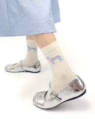 여성 크루 양말 보타이 강아지 시리즈 면 귀여운 자수 캐주얼 양말