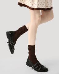 여성 크루 양말 브라운 골지 코튼 캐주얼 양말