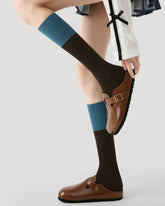 여성 크루 양말 컬러블록 니트 코튼 캐주얼 통기성 양말