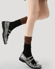 여성 크루 양말 컬러블록 니트 코튼 캐주얼 통기성 양말