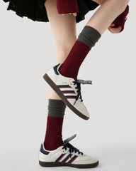 여성 크루 양말 컬러블록 니트 코튼 캐주얼 통기성 양말