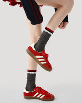 レディース クルー ソックス ダークグレー レーストリム リブ編み コットン シックスタイル