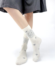 여성 크루 양말 글리터 라인 시리즈 면 부드럽고 편안한 캐주얼 양말