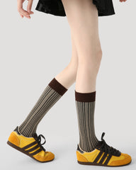 여성 크루 양말 그레이 스트라이프 코튼 캐주얼 편안한 양말