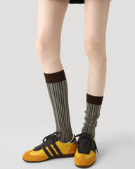 여성 크루 양말 그레이 스트라이프 코튼 캐주얼 편안한 양말