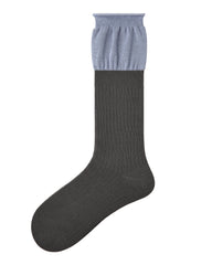 女款中筒襪子灰色與藍色拼接羅紋棉質休閒襪子