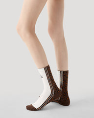 レオパード柄トレンディコットンカジュアルストリートスタイルのレディースクルーソックス