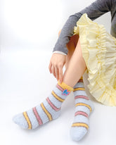 여성 크루 양말 멀티컬러 깃털 스트라이프 시리즈 보송보송하고 따뜻하며 아늑한 실내용 양말