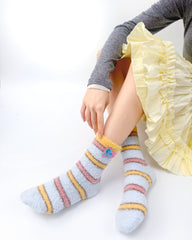 여성 크루 양말 멀티컬러 깃털 스트라이프 시리즈 보송보송하고 따뜻하며 아늑한 실내용 양말