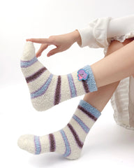 여성 크루 양말 멀티컬러 깃털 스트라이프 시리즈 보송보송하고 따뜻하며 아늑한 실내용 양말