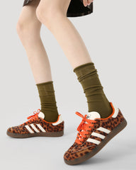 여성 크루 양말 머스타드 옐로우 솔리드 립드 코튼 캐주얼 양말