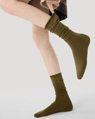 여성 크루 양말 머스타드 옐로우 솔리드 립드 코튼 캐주얼 양말