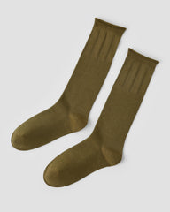 여성 크루 양말 머스타드 옐로우 솔리드 립드 코튼 캐주얼 양말