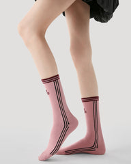 여성 크루 양말 핑크 트렌디 코튼 스포티 캐주얼 스트리트 스타일